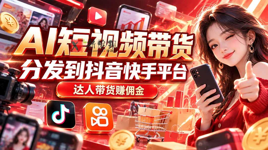 【AI短视频带货】分发到抖音快手平台，达人带货赚佣金-新发现资源网