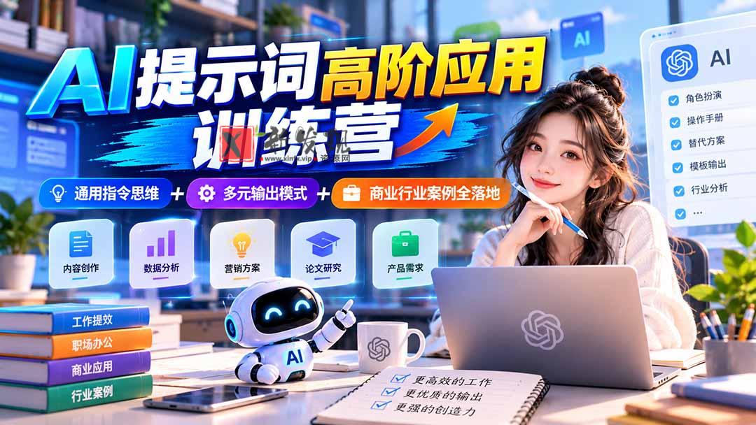 【无水印】AI提示词高阶应用训练营｜通用指令思维+多元输出模式+商业行业案例全落地-新发现资源网
