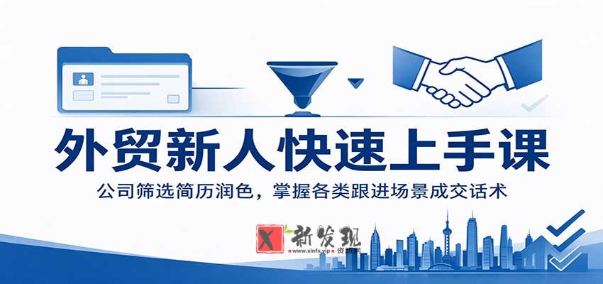 外贸新人快速上手课:公司筛选简历润色,掌握各类跟进场景成交话术-新发现资源网