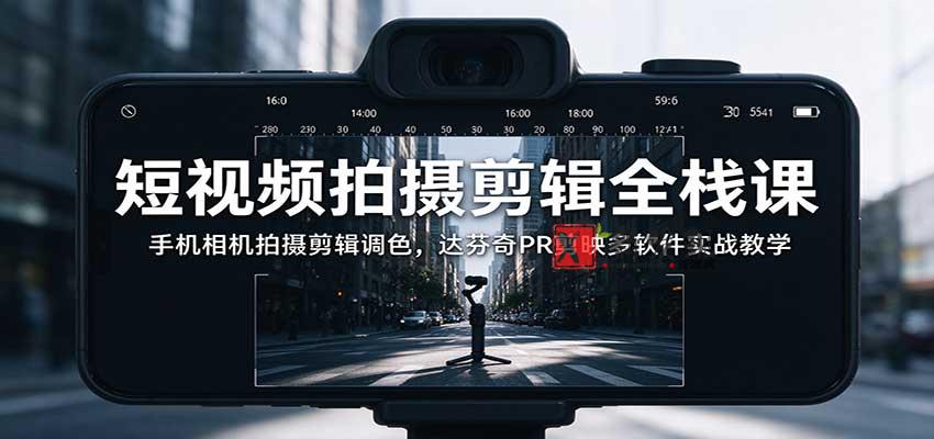 短视频拍摄剪辑全栈课：手机相机拍摄剪辑调色，达芬奇PR剪映多软件实战教学-新发现资源网