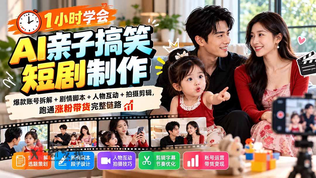 1小时学会AI亲子搞笑短剧制作：爆款账号拆解+剧情脚本+人物互动+拍摄剪辑，跑通涨粉带货完整链路-新发现资源网