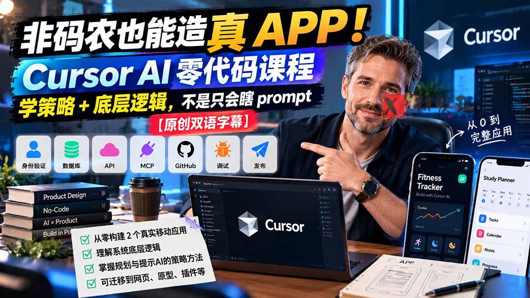 非码农也能造真 APP！Cursor AI 零代码课程：学策略 + 底层逻辑，不是只会瞎 prompt【原创双语字幕】-新发现资源网