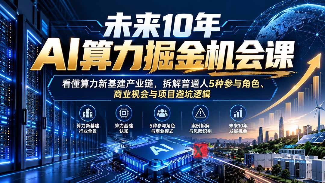 未来10年AI算力掘金机会课：看懂算力新基建产业链，拆解普通人5种参与角色、商业机会与项目避坑逻辑-新发现资源网