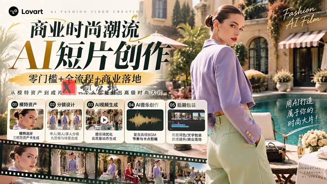 从一张模特图到高级时尚广告大片：AI三视图资产、场景合成、电影分镜、动态生成与复古音乐剪辑实战课-新发现资源网