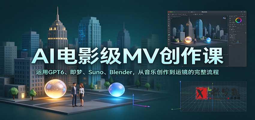 AI电影级MV创作课：运用GPT6、即梦、Suno、Blender，从音乐创作到运镜的完整流程-新发现资源网