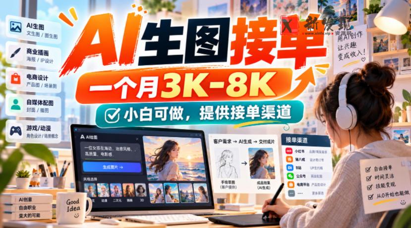 AI生图接单，一个月3K-8K，小白可做，提供接单渠道-新发现资源网