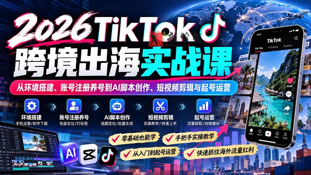(21170期)2026TikTok跨境出海实战课:从环境搭建、账号注册养号到AI脚本创作、短视频剪辑与起号运营 20261026130103-6adf4f0faf937.jpg
