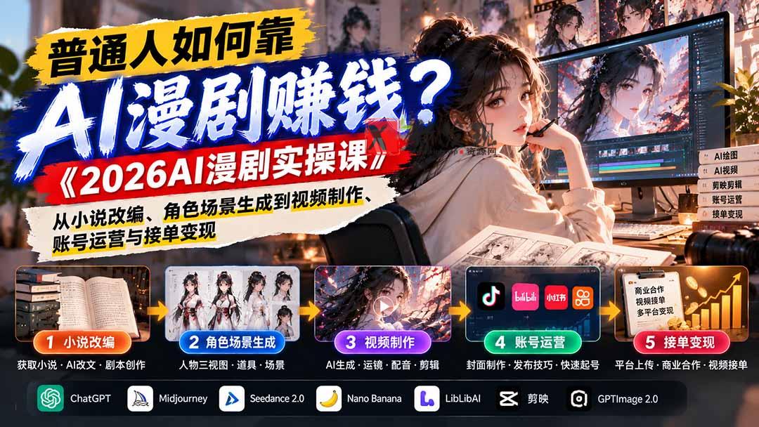(21173期)普通人如何靠AI漫剧赚钱?《2026AI漫剧实操课》从小说改编、角色场景生成到视频制作、账号运营与接单变现 20261027030129-6ae01409076c1.jpg