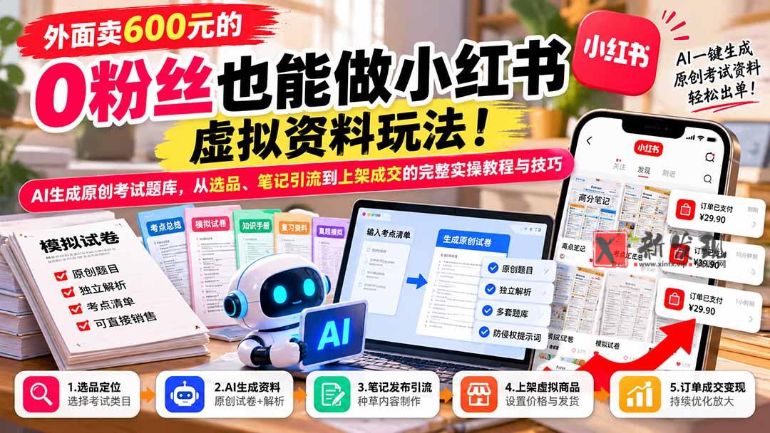 (21181期)外面卖600元的 零粉丝也能做小红书虚拟资料玩法!AI生成原创考试题库,从选品、笔记引流到上架成交的完整实操教程 20261027050134-6ae0302e37c51.jpg