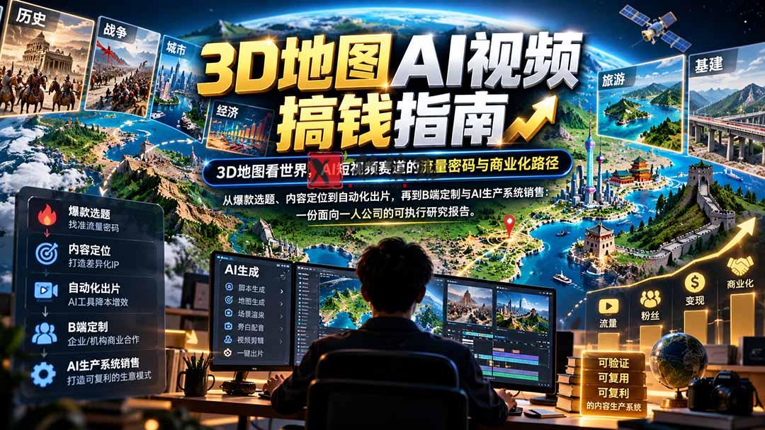 3D地图AI视频搞钱指南，3D地图看世界，AI短视频赛道的流量密码与商业化路径【文档】-新发现资源网