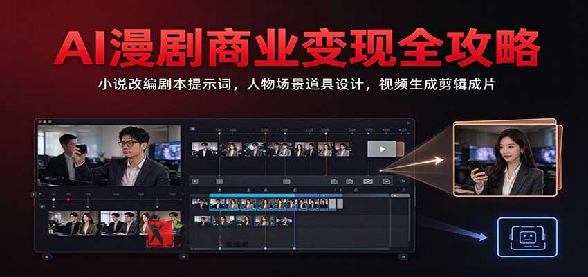 AI漫剧商业变现全攻略:小说改编剧本提示词,人物场景道具设计,视频生成剪辑成片 20261027070133-6ae04c4dd524d.jpg