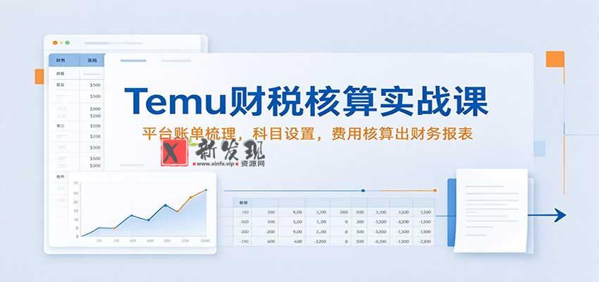 Temu财税核算实战课：平台账单梳理，科目设置，费用核算出财务报表-新发现资源网