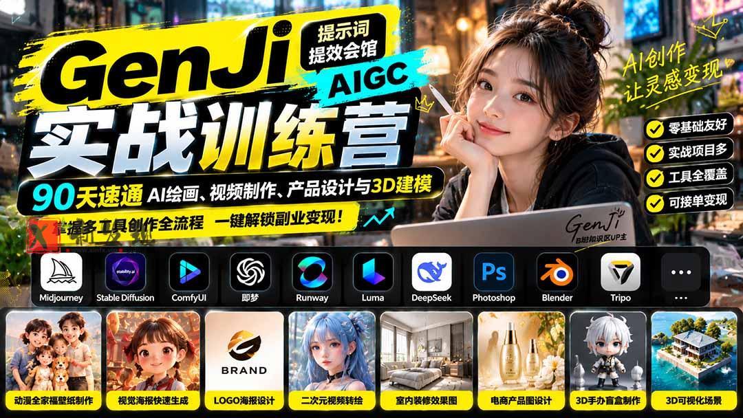 (21192期)GenJi AIGC实战训练营:90天速通AI绘画、视频制作、产品设计与3D建模,掌握多工具创作全流程 20261027130418-6ae0a152d8e3e.jpg