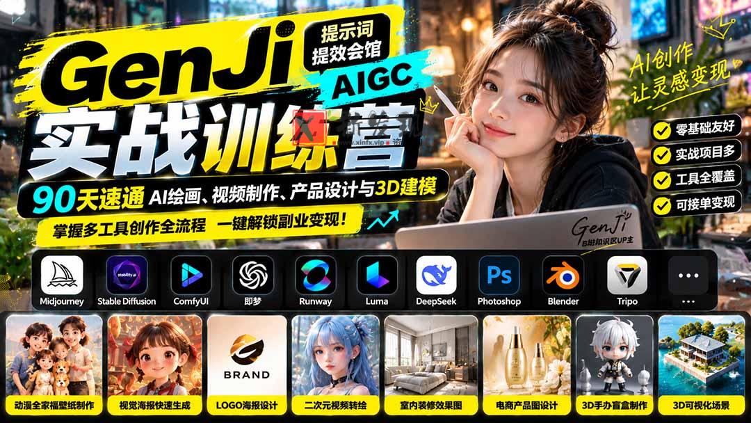 (21192期)GenJi AIGC实战训练营:90天速通AI绘画、视频制作、产品设计与3D建模,掌握多工具创作全流程 20261027130419-6ae0a1532fd8a.jpg