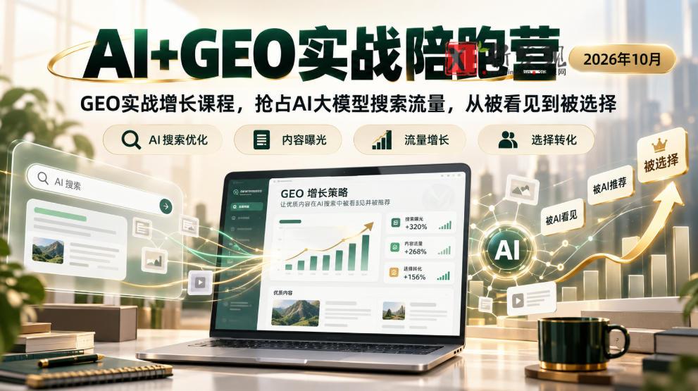 AI+GEO实战陪跑营2026年10月，GEO实战增长课程，抢占AI大模型搜索流量，从被看见到被选择-新发现资源网