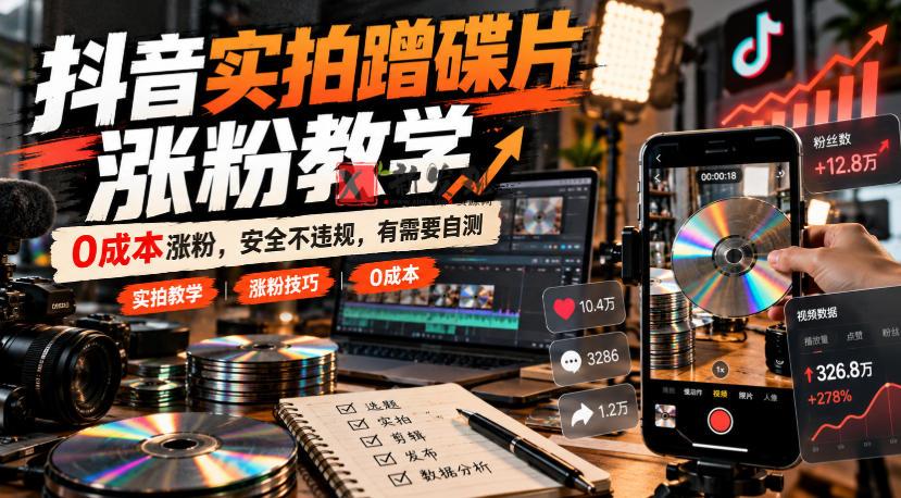 抖音实拍蹭碟片涨粉教学，0成本涨粉，安全不违规，有需要自测-新发现资源网