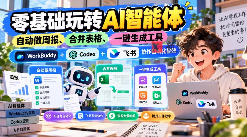 【无水印】零基础玩转AI智能体，自动做周报、合并表格、一键生成工具，WorkBuddy+Codex + 飞书协作自动化提效-新发现资源网