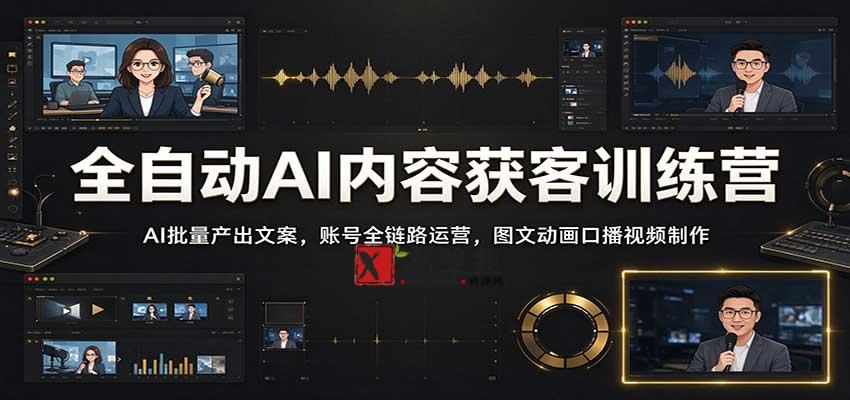 全自动AI内容获客训练营：AI批量产出文案，账号全链路运营，图文动画口播视频制作-新发现资源网