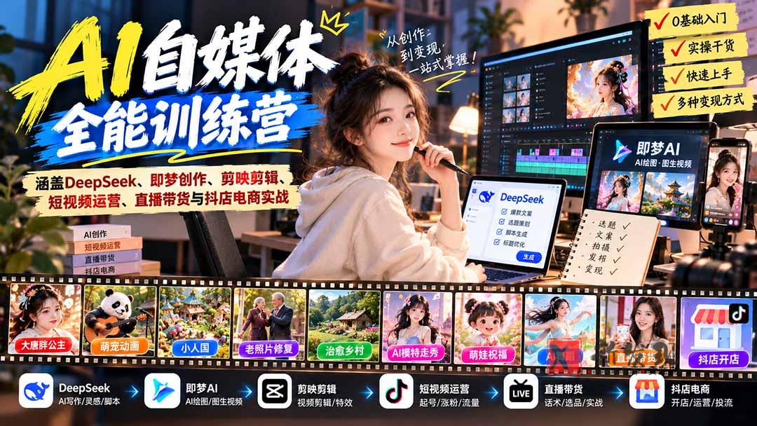 (21201期)【无水印】AI+自媒体全能训练营:涵盖DeepSeek、即梦创作、剪映剪辑、短视频运营、直播带货与抖店电商实战 20261028050118-6ae1819e0e140.jpg