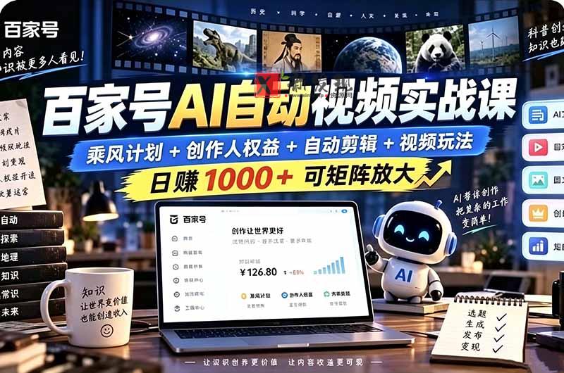 百家号自动矩阵玩法，长期可以做的项目，日入1k+，真正的睡后收入-新发现资源网
