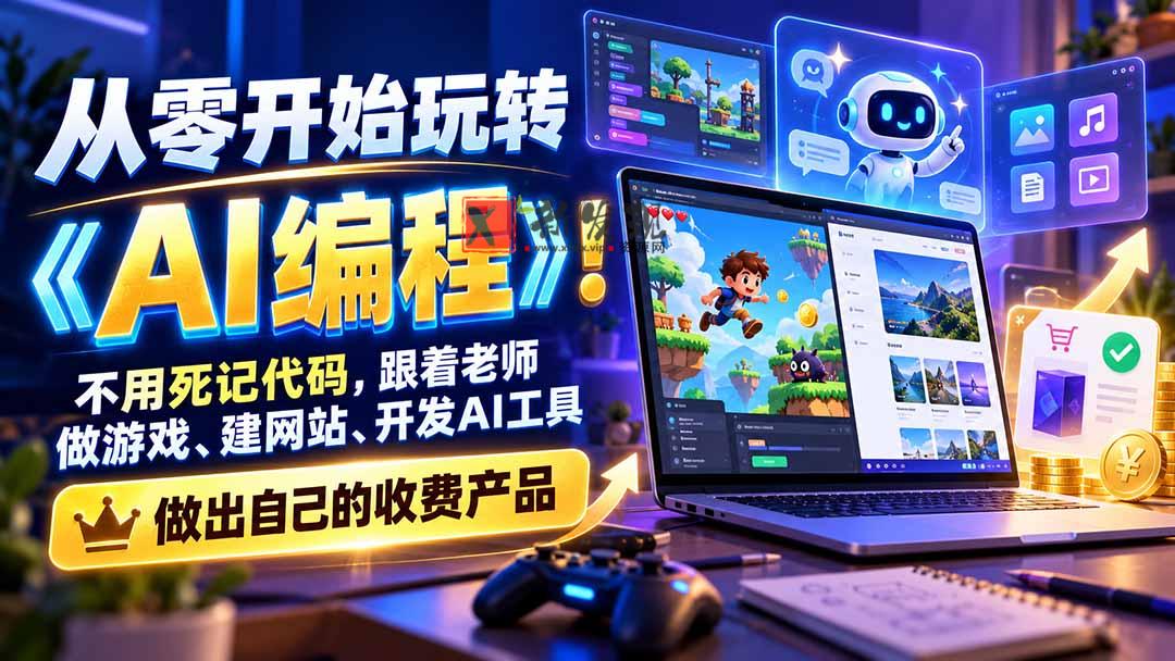 从零开始玩转《AI编程》！不用死记代码，跟着老师做游戏、建网站、开发AI工具，最后完成自己的收费产品-新发现资源网