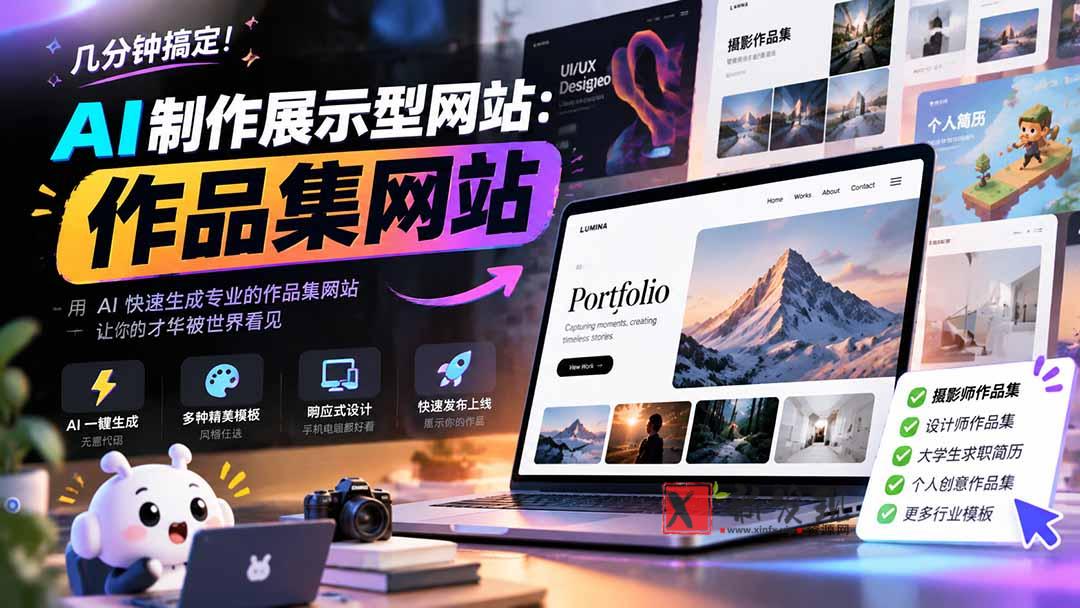 几分钟搞定，AI制作展示型网站制作：作品集网站，用AI快速生成专业的作品集网站，接单变现！-新发现资源网