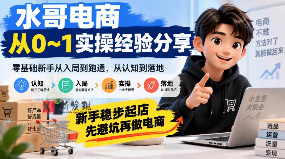 水哥电商从0~1实操经验分享，​零基础新手从入局到跑通，从认知到落地，新手稳步起店，先避坑再做电商-新发现资源网