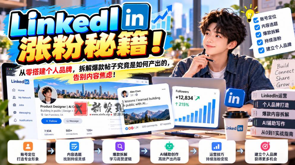 LinkedIn涨粉秘籍！从零搭建个人品牌，拆解爆款帖子究竟是如何产出的，告别内容焦虑！【原创双语字幕】-新发现资源网