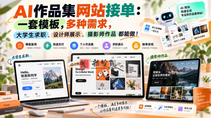AI作品集网站接单：一套模板，多种需求，大学生求职、设计师展示、摄影师作品都能做！-新发现资源网