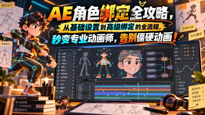 【无水印】AE角色绑定全攻略，从基础设置到高级绑定的全流程，秒变专业动画师，告别僵硬动画！【原创双语字幕】-新发现资源网