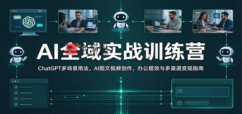 AI全域实战训练营：ChatGPT多场景用法，AI图文视频创作，办公提效与多渠道变现指南-新发现资源网