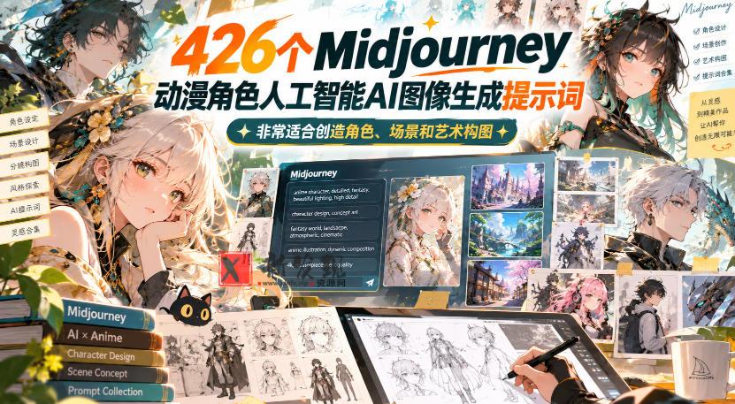 426个Midjourney动漫角色人工智能AI图像生成提示词，非常适合创造角色、场景和艺术构图-新发现资源网