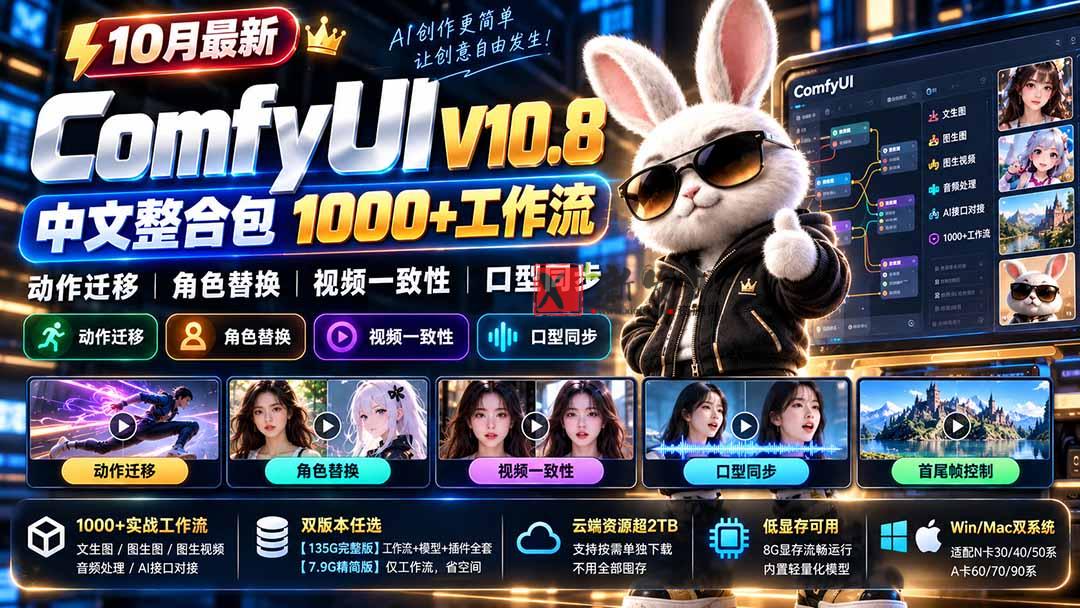 (21240期)10月最新ComfyUI V10.8中文整合包 1000+工作流 动作迁移 角色替换 视频一致性 口型同步 低显存可用 20261029070256-6ae2efa03336d.jpg