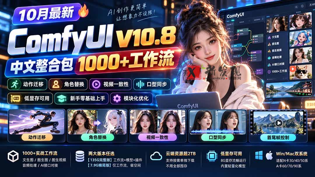 (21240期)10月最新ComfyUI V10.8中文整合包 1000+工作流 动作迁移 角色替换 视频一致性 口型同步 低显存可用 20261029070256-6ae2efa086baf.jpg