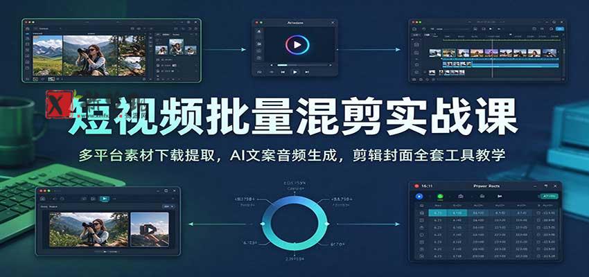 短视频批量混剪实战课:多平台素材下载提取,AI文案音频生成,剪辑封面全套工具教学 20261029090228-6ae30ba421ff6.jpg