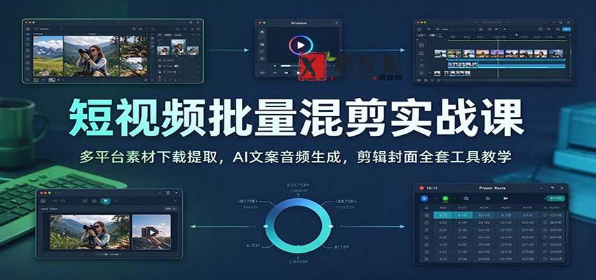 短视频批量混剪实战课：多平台素材下载提取，AI文案音频生成，剪辑封面全套工具教学-新发现资源网
