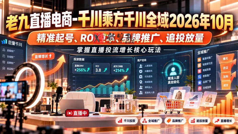 老九直播电商-千川乘方千川全域2026年10月，精准起号、ROI控本、品牌推广、追投放量，掌握直播投流增长核心玩法-新发现资源网