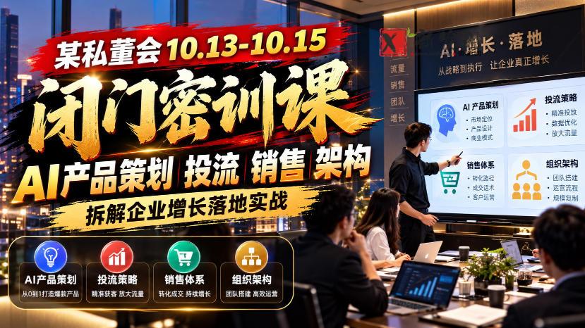某私董会10.13-10.15闭门密训课，AI产品策划投流销售架构，拆解企业增长落地实战-新发现资源网