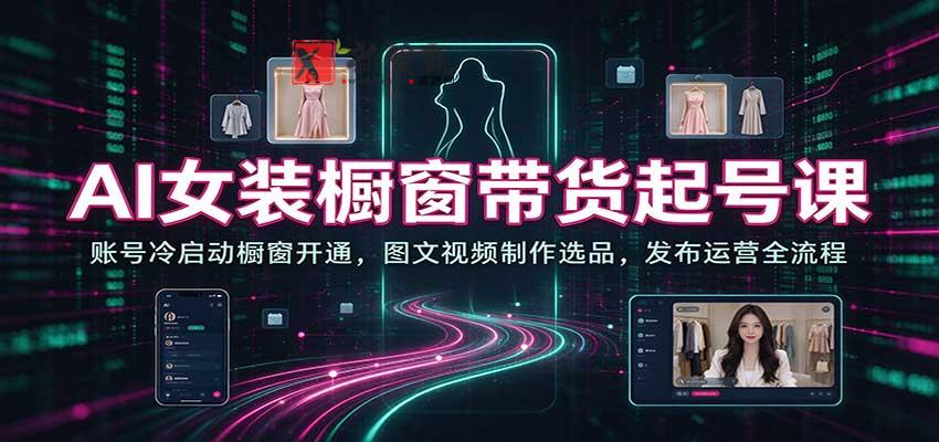 AI女装橱窗带货起号课：账号冷启动橱窗开通，图文视频制作选品，发布运营全流程-新发现资源网