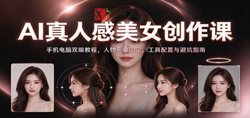 AI真人感美女创作课：手机电脑双端教程，人物形象固定，工具配置与避坑指南-新发现资源网