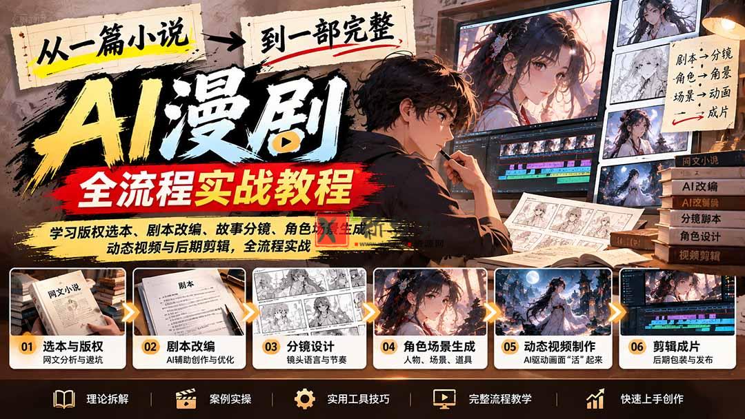 (21262期)从一篇小说到一部完整AI漫剧:学习版权选本、剧本改编、故事分镜、角色场景生成、动态视频与后期剪辑 20261031030141-6ae55a15503a6.jpg