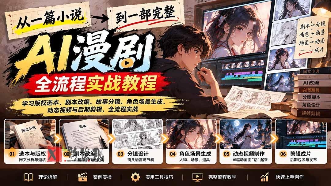 从一篇小说到一部完整AI漫剧：学习版权选本、剧本改编、故事分镜、角色场景生成、动态视频与后期剪辑-新发现资源网