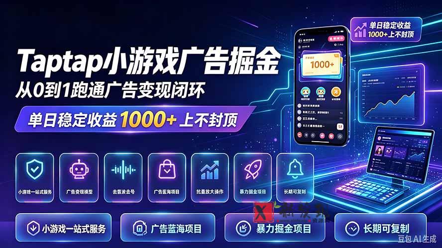 TapTap小游戏广告掘金日赚收益1000+上不封顶-新发现资源网