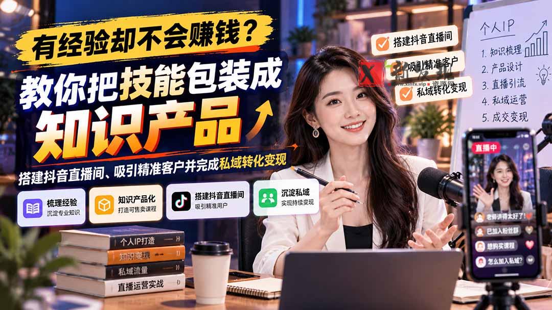 (21268期)有经验却不会赚钱?教你把技能包装成知识产品,搭建抖音直播间、吸引精准客户并完成私域转化变现 20261031050134-6ae5762e868cb.jpg