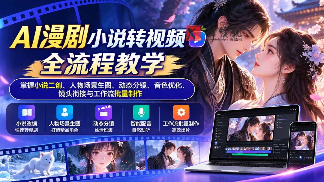 AI漫剧小说转视频全流程教学：掌握小说二创、人物场景生图、动态分镜、音色优化、镜头衔接与工作流批量制作-新发现资源网