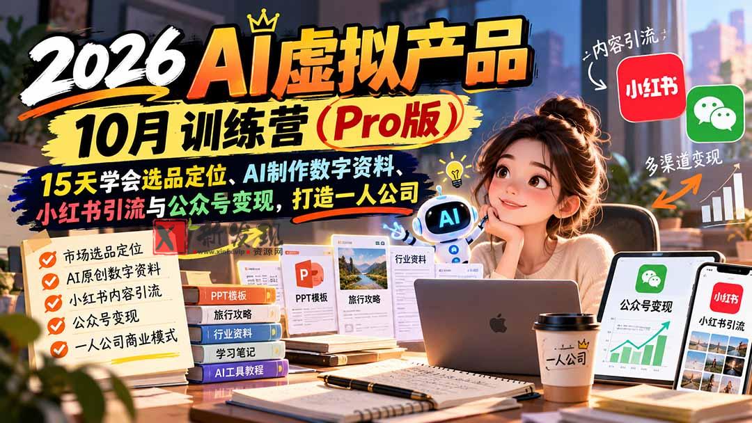 2026AI虚拟产品10月训练营（Pro版）：15天学会选品定位、AI制作数字资料、小红书引流与公众号变现，打造一人公司-新发现资源网