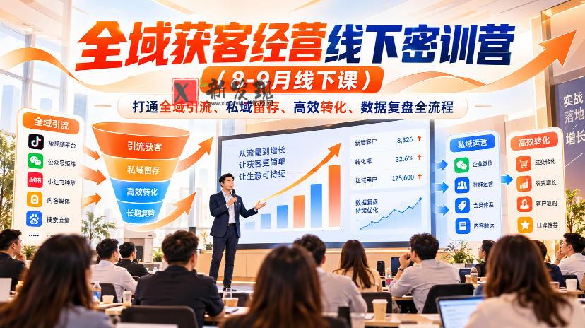 全域获客经营线下密训营（8-9月线下课），打通全域引流、私域留存、高效转化、数据复盘全流程-新发现资源网