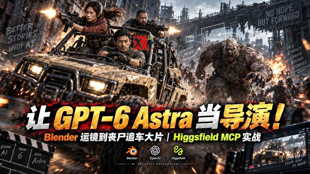 让GPT-6 Astra当导演！Blender运镜到丧尸追车大片｜Higgsfield MCP实战-新发现资源网