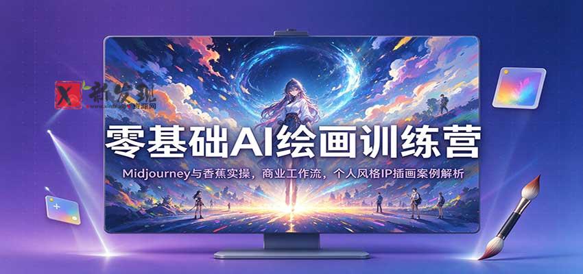 零基础AI绘画训练营：Midjourney与香蕉实操，商业工作流，个人风格IP插画案例解析-新发现资源网