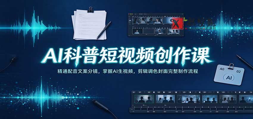 AI科普短视频创作课：精通配音文案分镜，掌握AI生视频，剪辑调色封面完整制作流程-新发现资源网